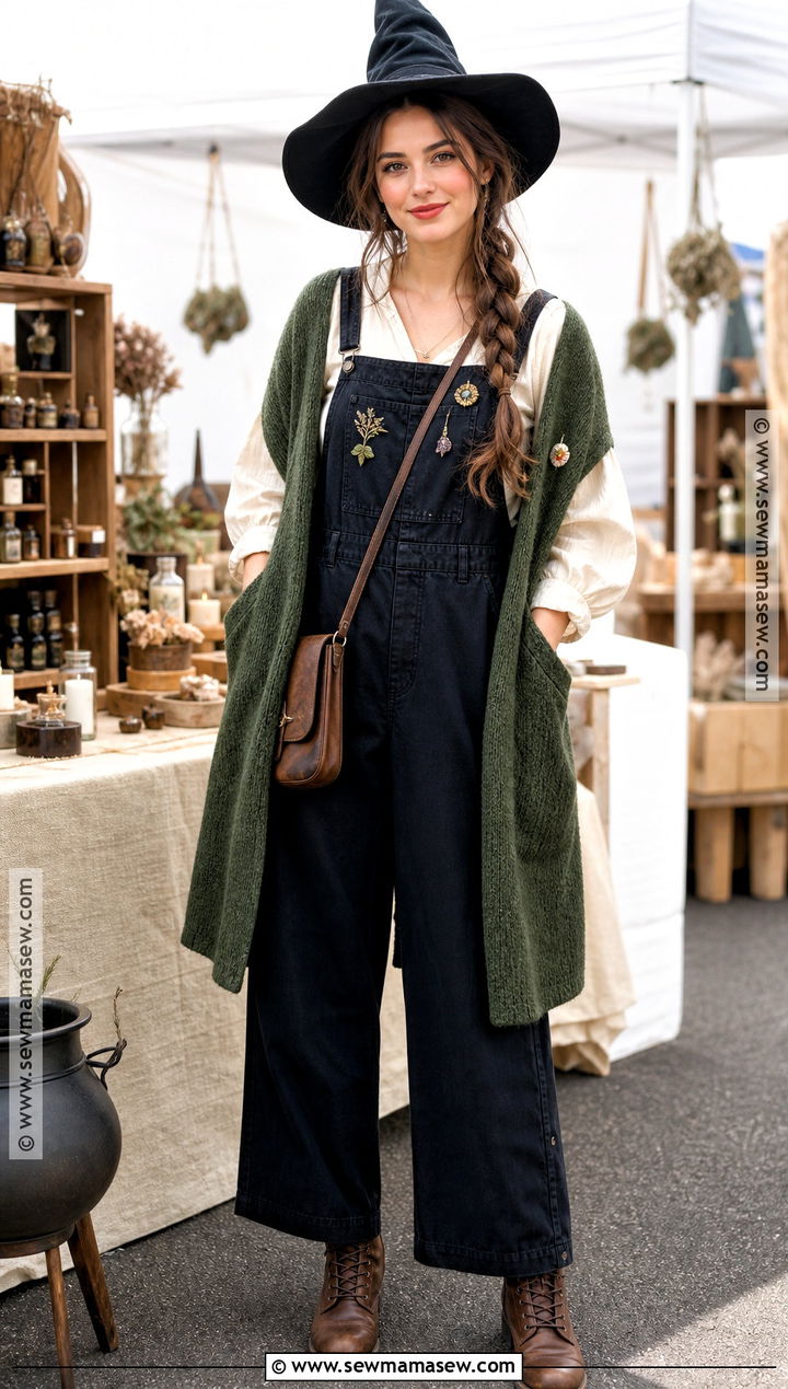 Witch Outfit With Overalls And Blouse - 50 witch outfit ideas