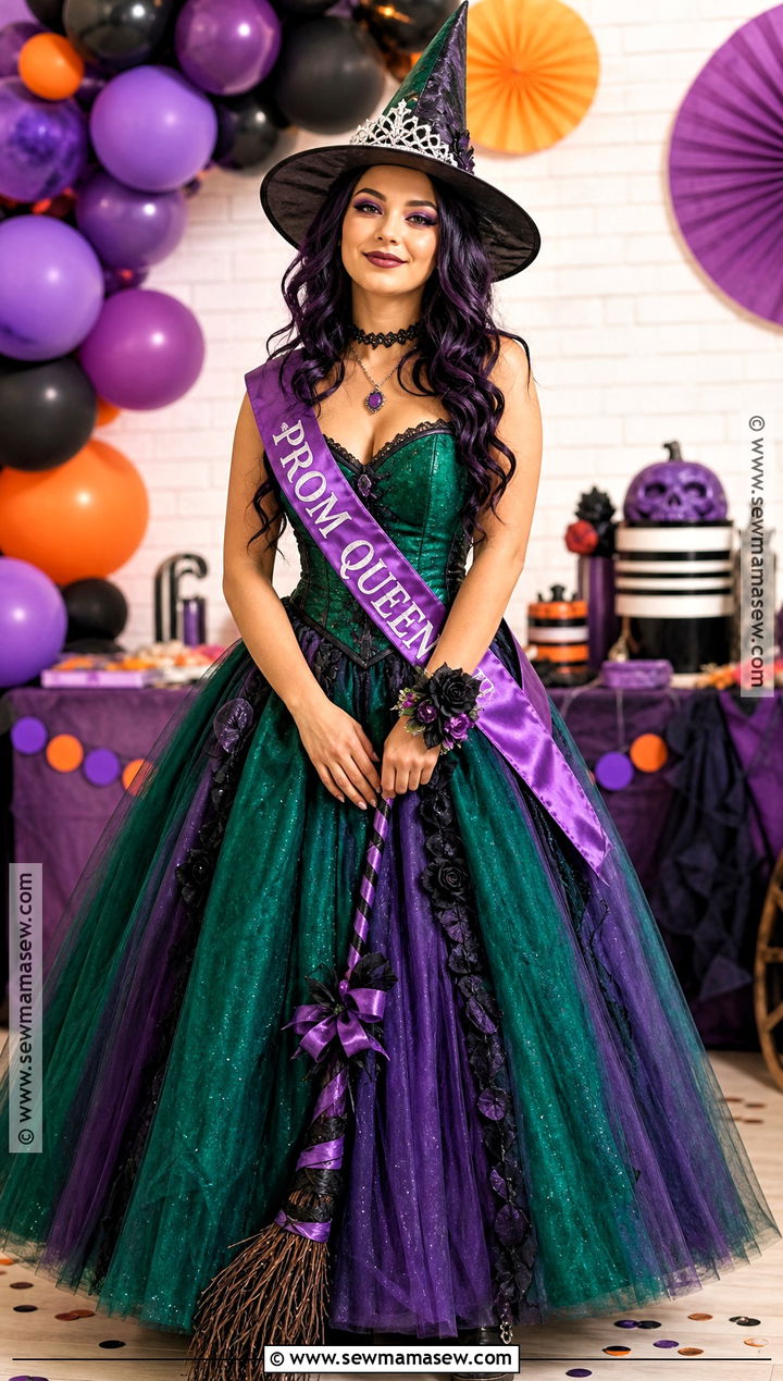 Witch Prom Queen Costume With Purple Ball Gown - 35 prom queen halloween costume ideas