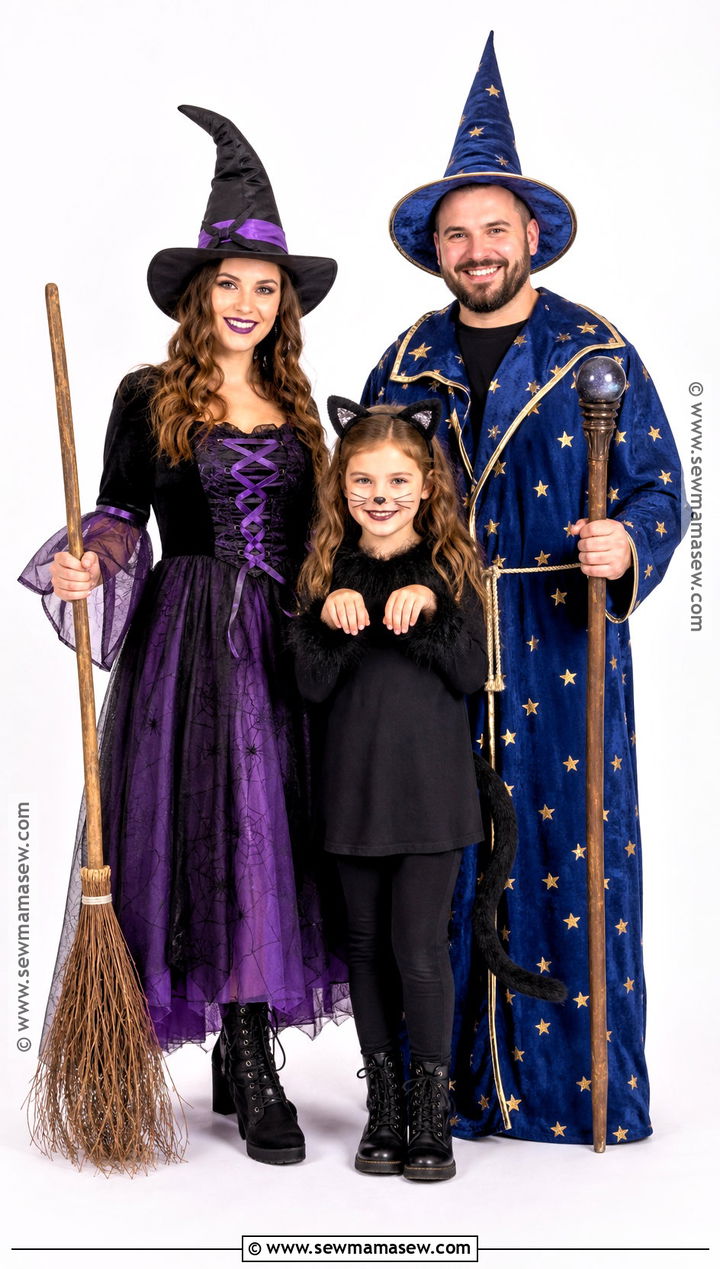 Witch Wizard And Black Cat Costume - 35 halloween family costumes for 3