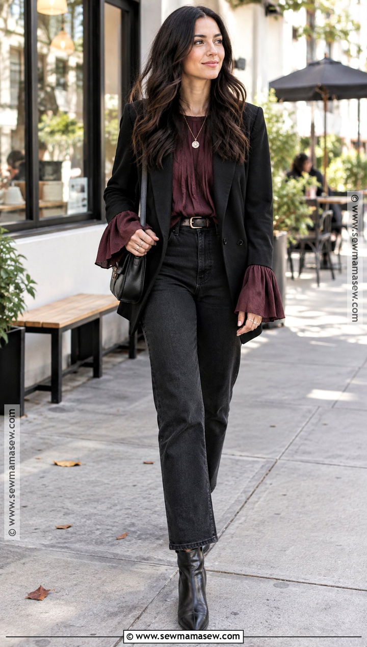 Witchy Black Jeans And Bell Sleeve Blouse Outfit - 20 Witchy Outfits Fall