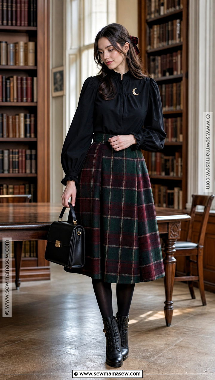 Witchy Blouse And Plaid Skirt Outfit - 30 Spooky Season Outfits