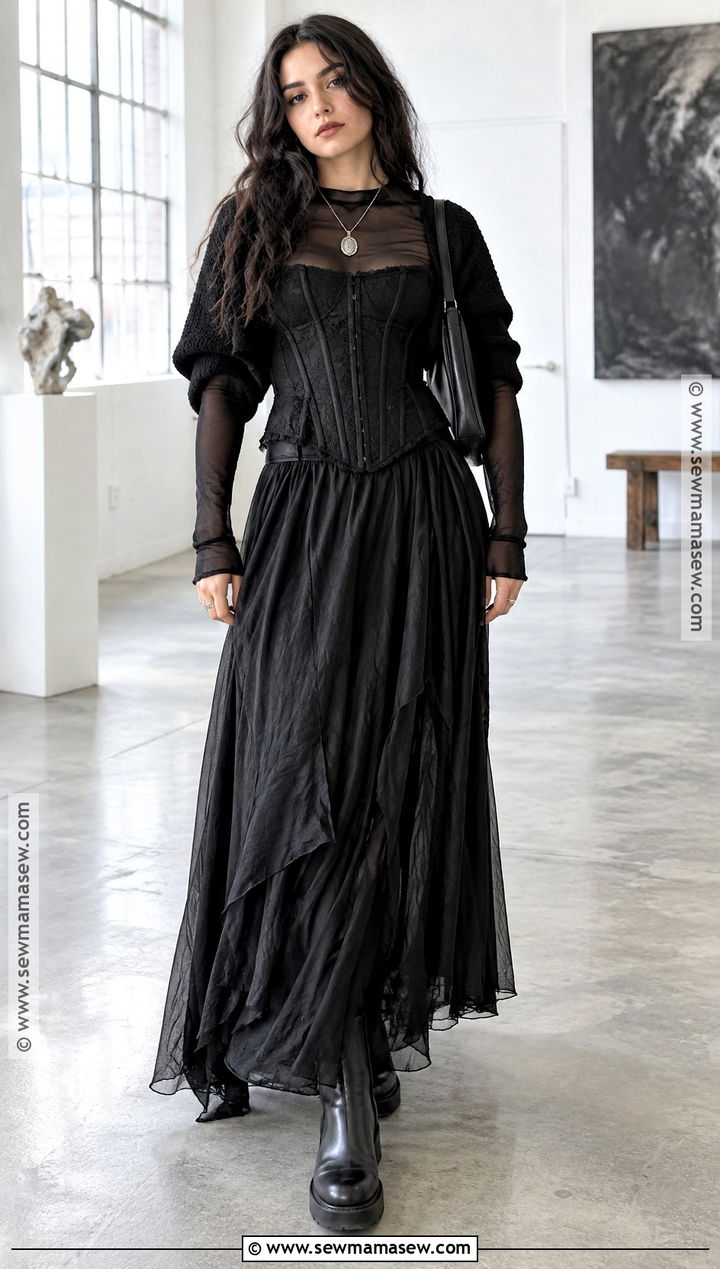 Witchy Corset Top And Maxi Skirt Outfit - 20 Witchy Outfits Fall