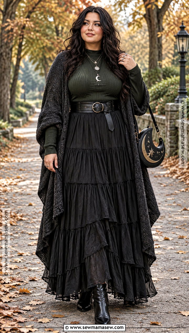Witchy Fall Outfit With A Black Maxi Skirt - 15 fall outfit alternative ideas