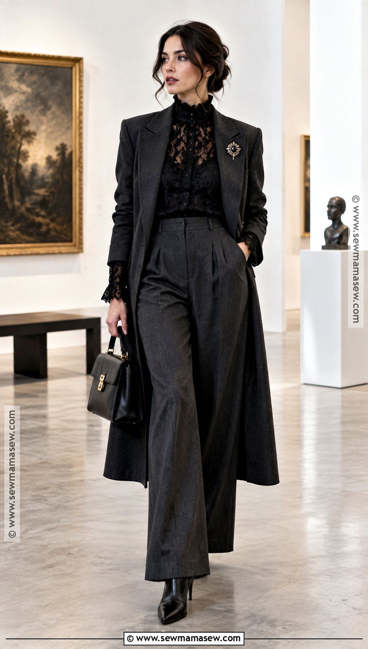 Witchy Lace Blouse And Wide Leg Trousers Outfit - 20 Witchy Outfits Fall