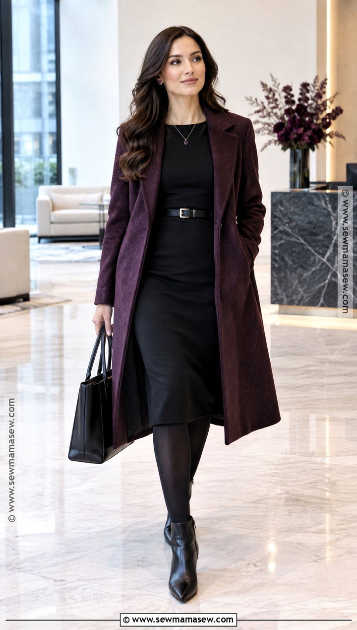 Witchy Office Dress And Long Wool Coat Outfit - 20 Witchy Outfits Fall