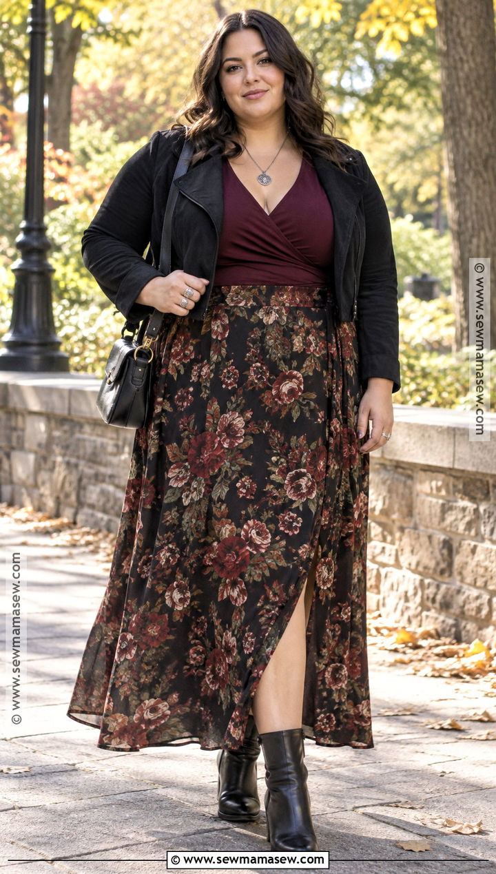 Witchy Plus Size Wrap Top And Maxi Skirt Outfit - 20 Witchy Outfits Fall