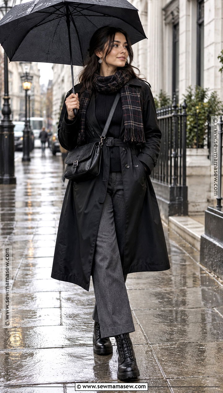 Witchy Rainy Day Coat And Lace Up Boots Outfit - 20 Witchy Outfits Fall