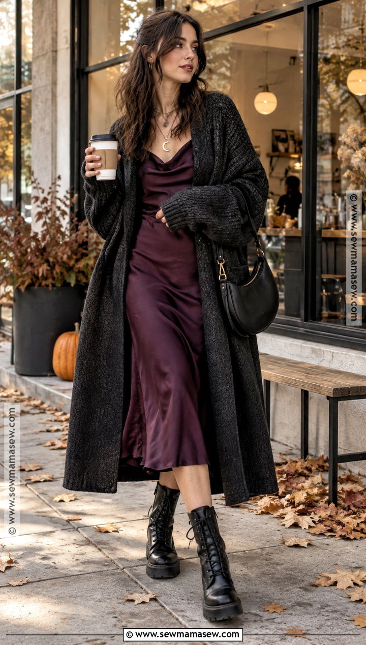 Witchy Slip Dress And Oversized Sweater Outfit - 20 Witchy Outfits Fall