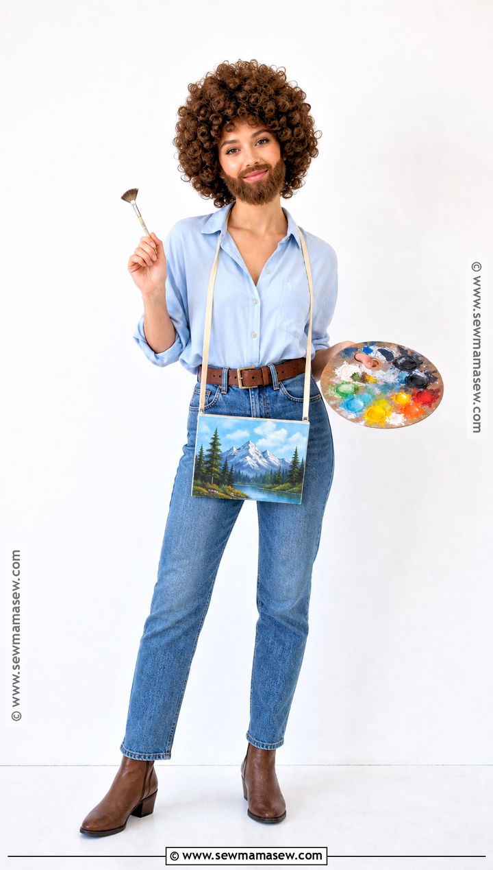 Womens Bob Ross Costume With High Waisted Jeans - 35 bob ross costume ideas