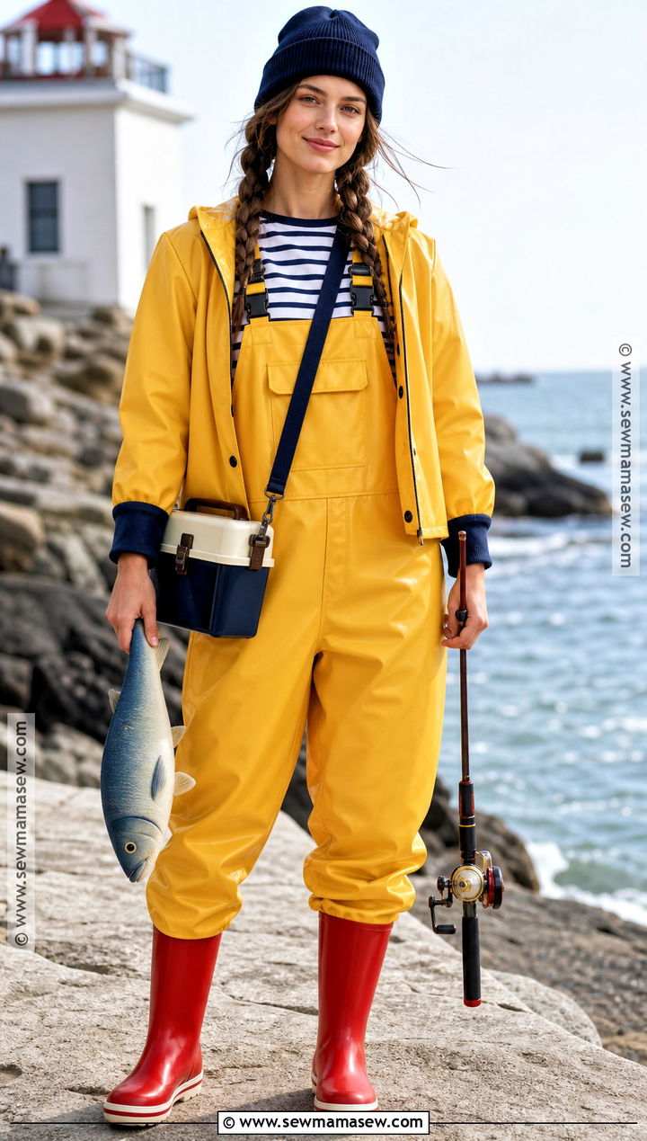 Womens Fisherman Costume With Yellow Overalls - 35 Fisherman Costume Ideas