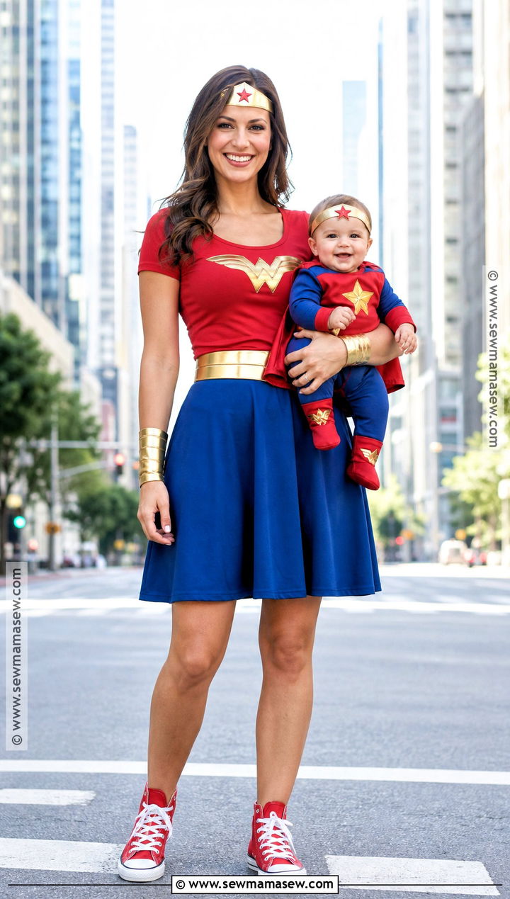 Wonder Woman And Baby Superhero Costume - 35 mom and baby halloween costumes