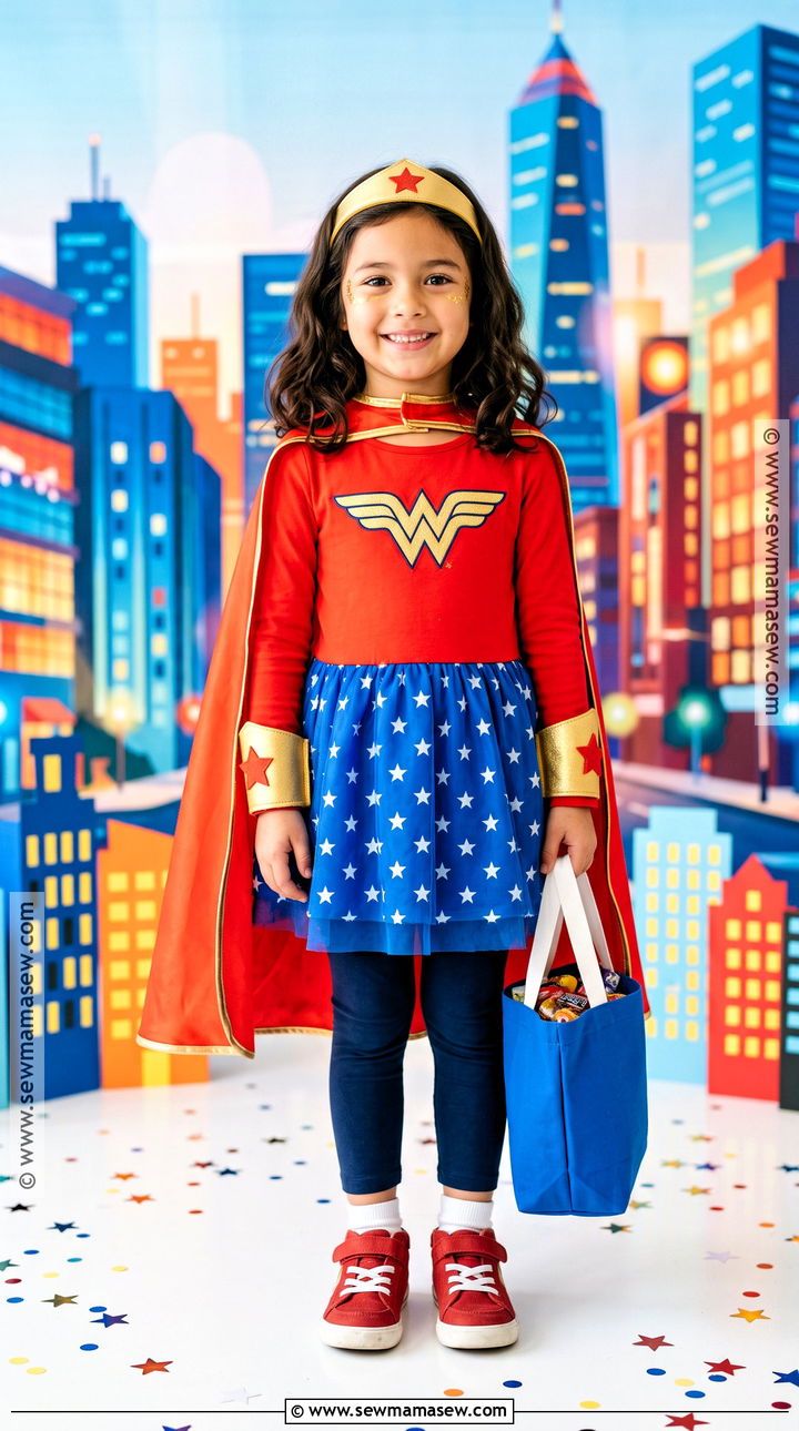 Wonder Woman Superhero Costume With Cape - 30 halloween costumes girls for kids