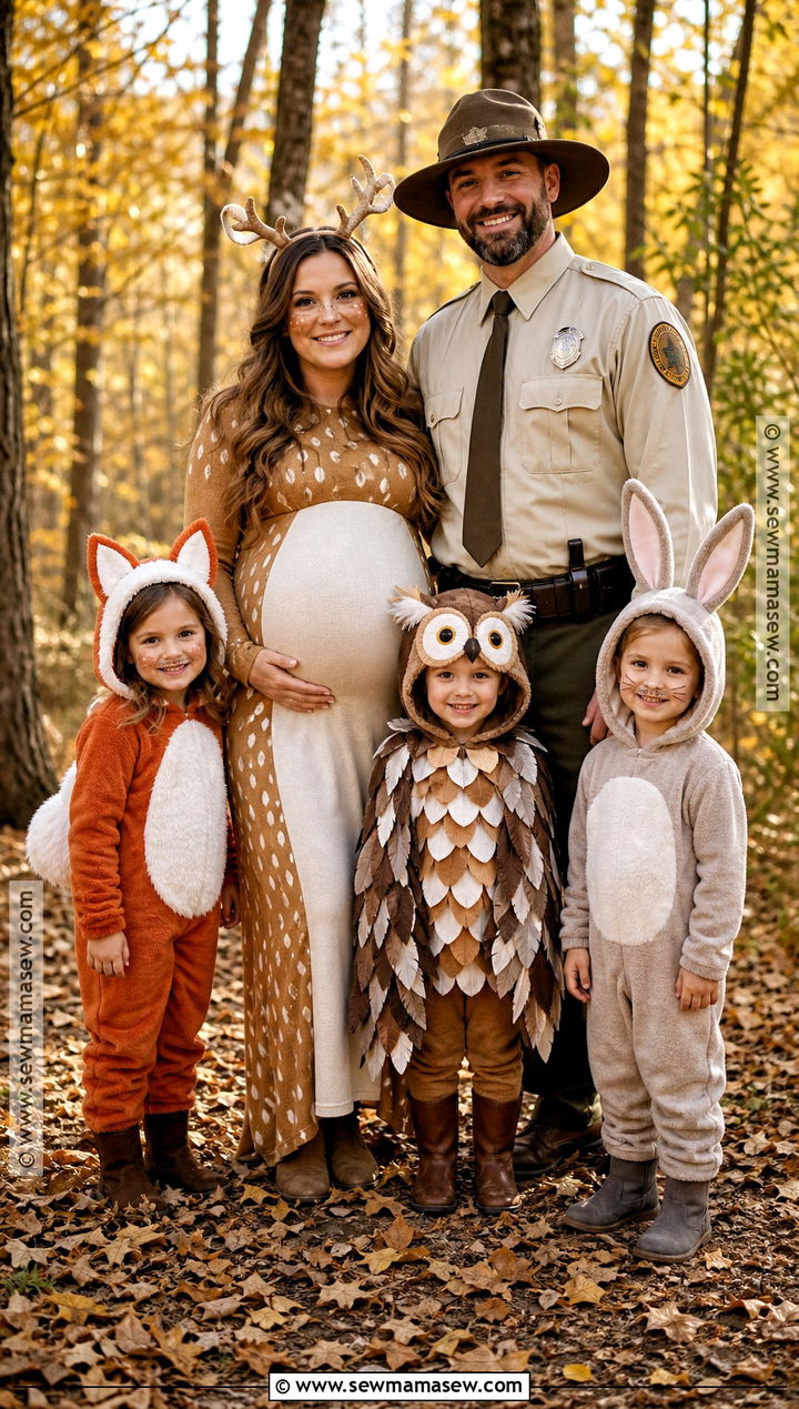Woodland Animal Family Costume - 30 pregnant halloween costumes for family