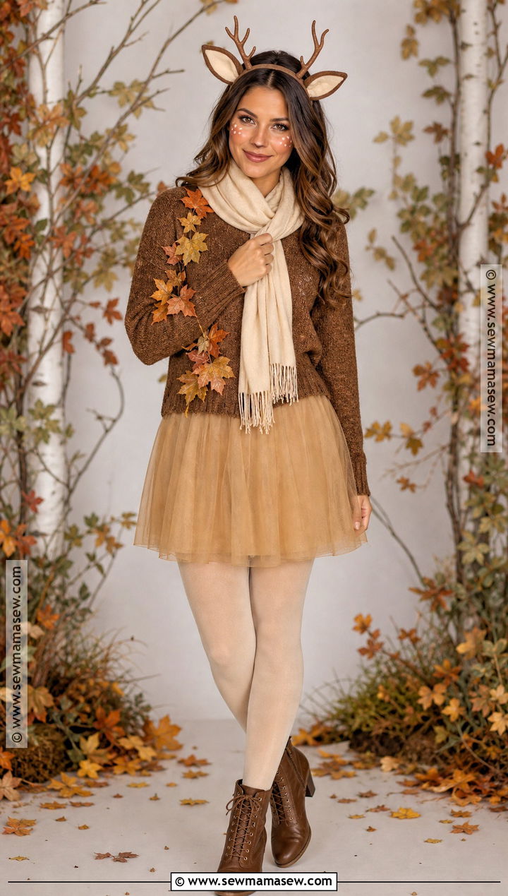 Woodland Deer Costume With Brown Clothes - 50 easy halloween costumes for women