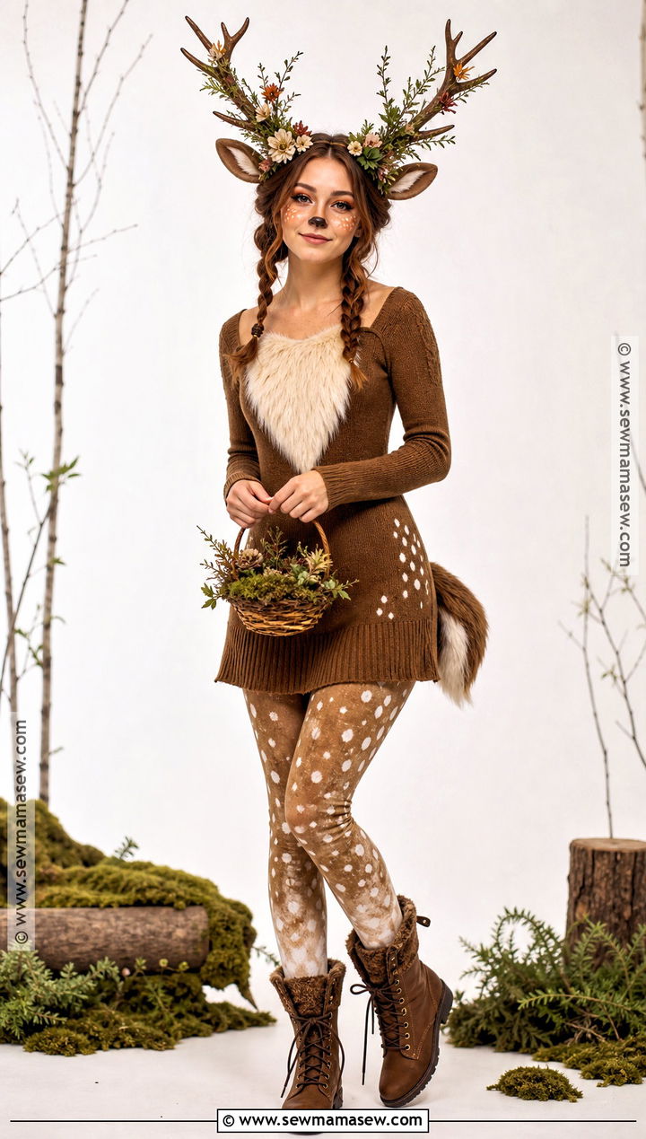 Woodland Deer Costume With Flower Antlers - 50 deer costume ideas