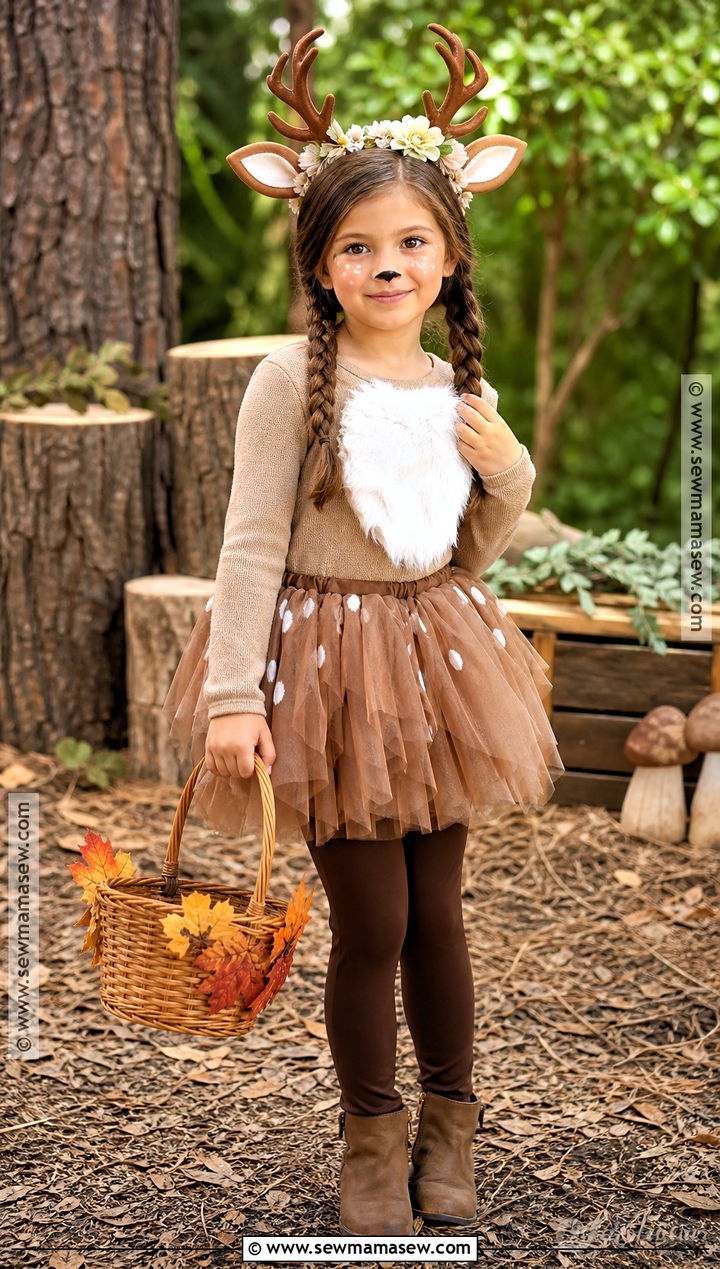 Woodland Deer Costume With Flower Crown - 40 girls halloween costumes