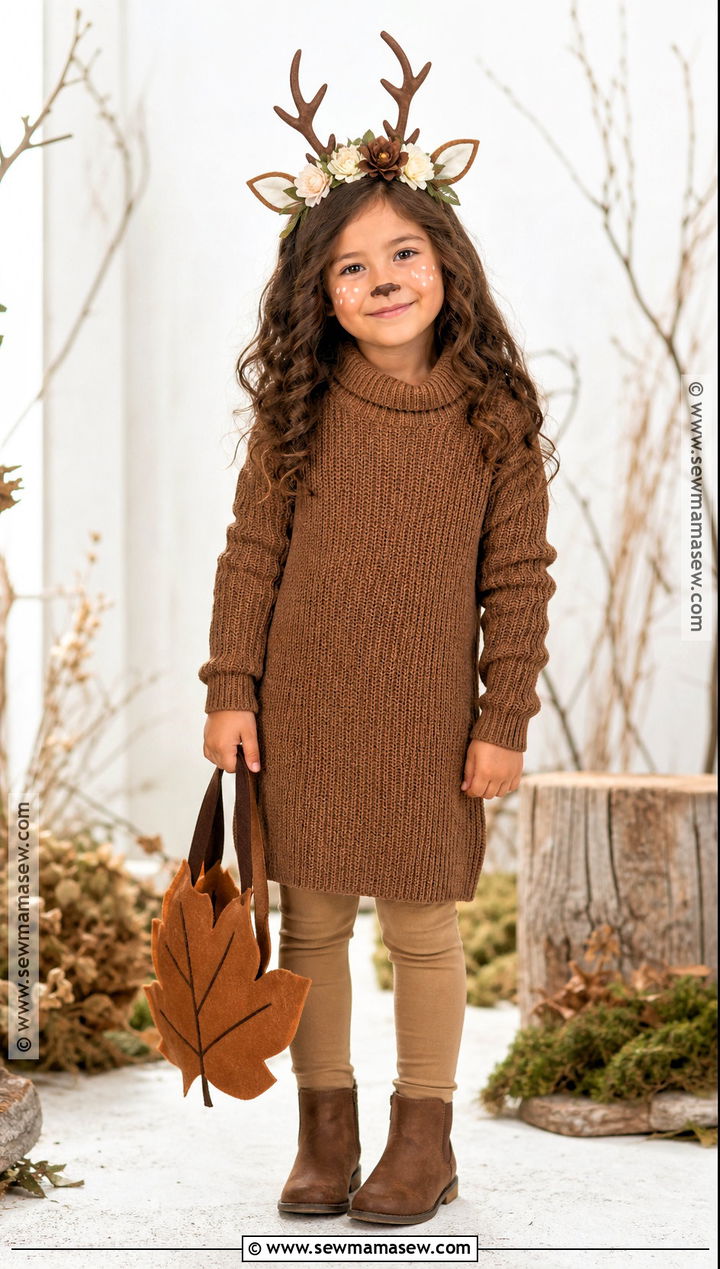 Woodland Deer Costume With Flower Crown - 35 Girl Costume Ideas