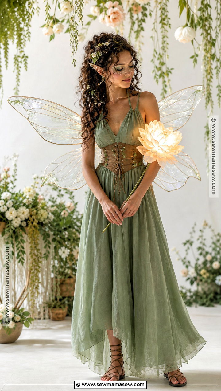Woodland Fairy Costume With Curly Flower Crown - 30 curly hair costumes