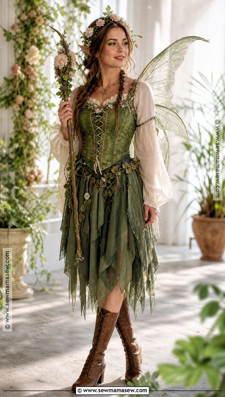 Woodland Fairy Costume With Green Corset Top - 30 Individual Halloween Costumes
