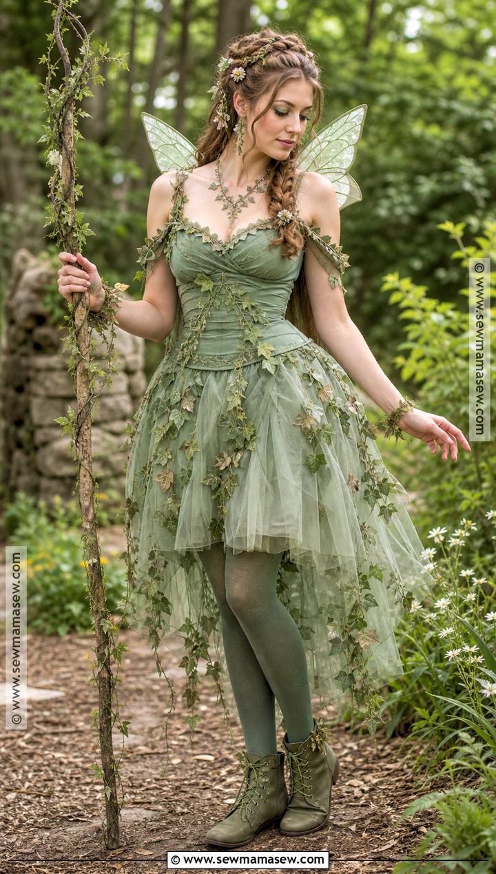 Woodland Fairy Costume With Green Dress - 30 Halloween Dress Up Ideas