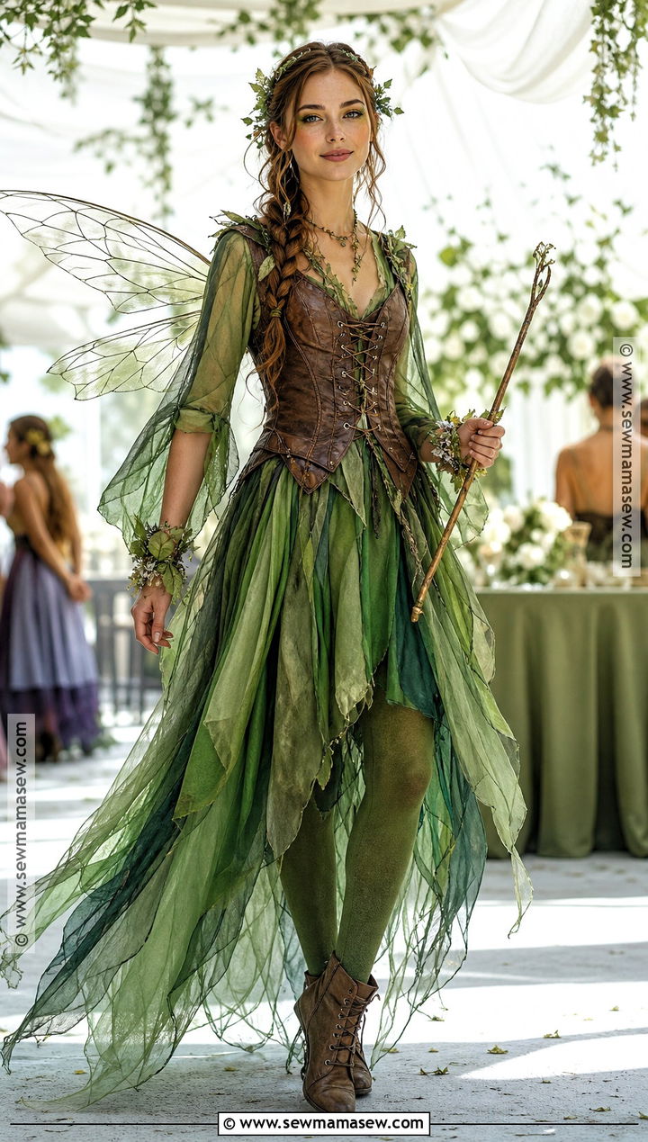 Woodland Fairy Costume With Green Dress - 30 Halloween Party Costume Ideas
