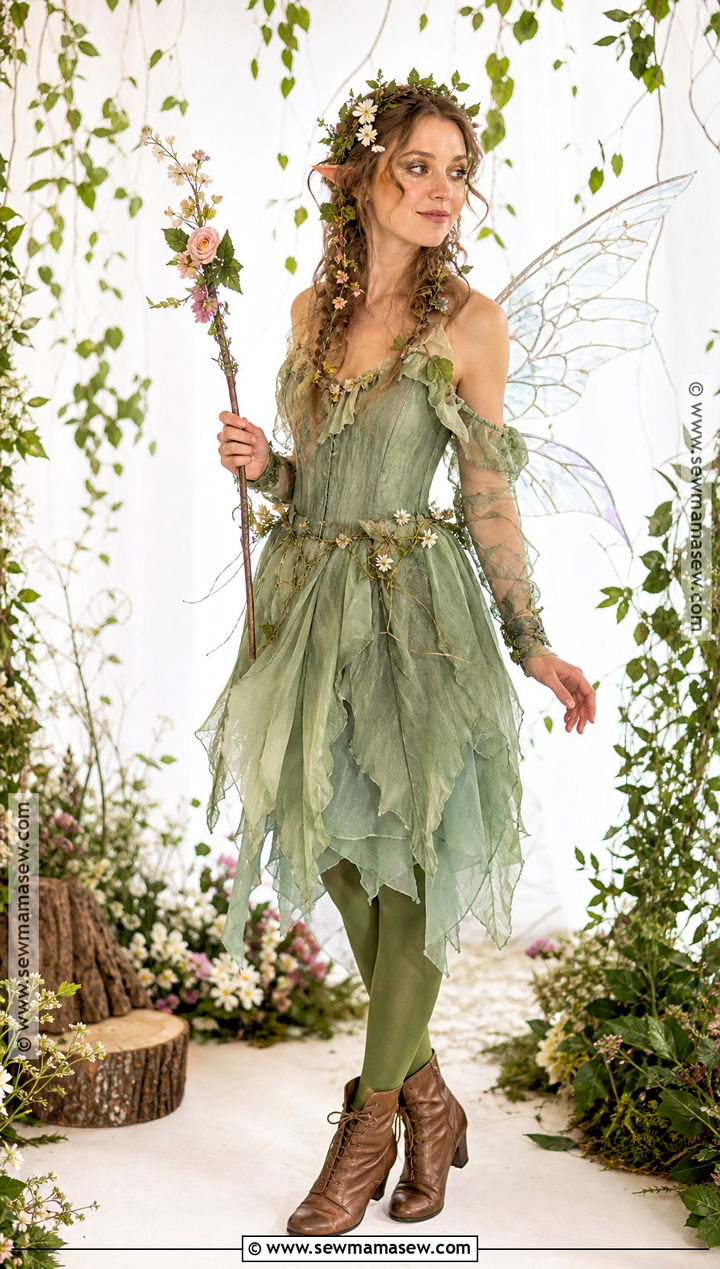 Woodland Fairy Costume With Green Dress - 30 Single Person Halloween Costume Ideas