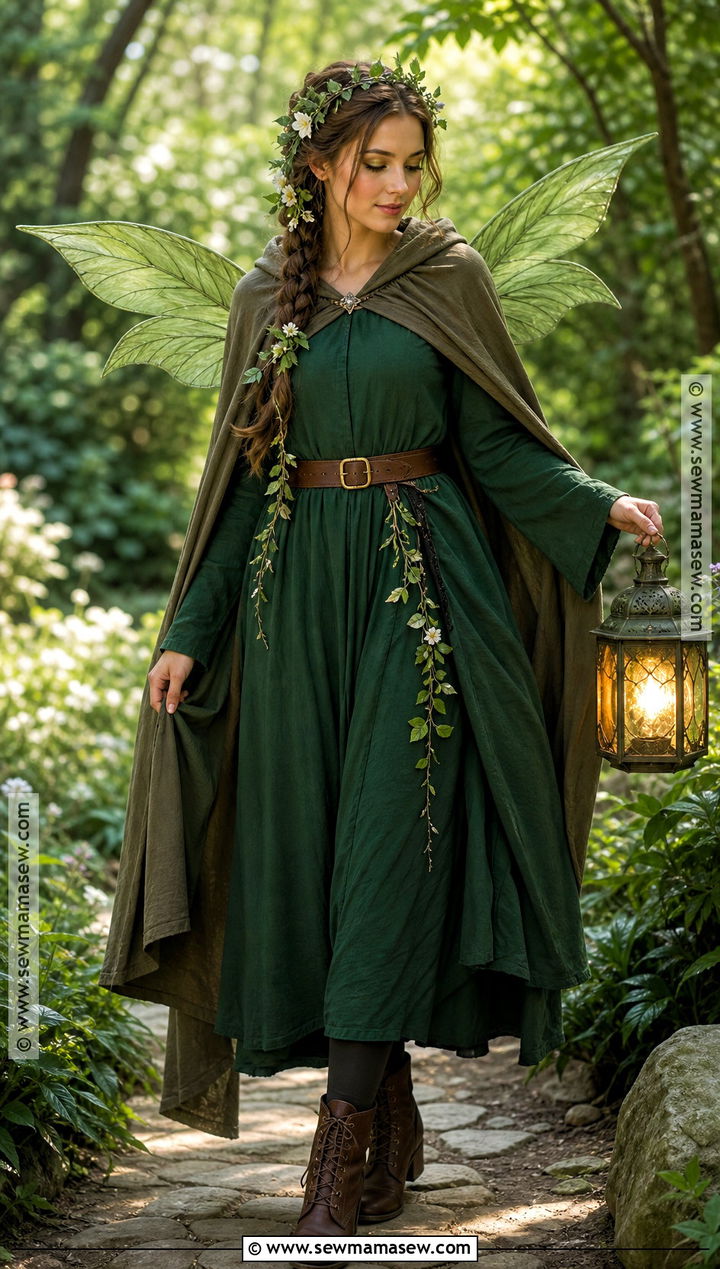 Woodland Fairy Costume With Green Maxi Dress - 40 Modest Halloween Costumes
