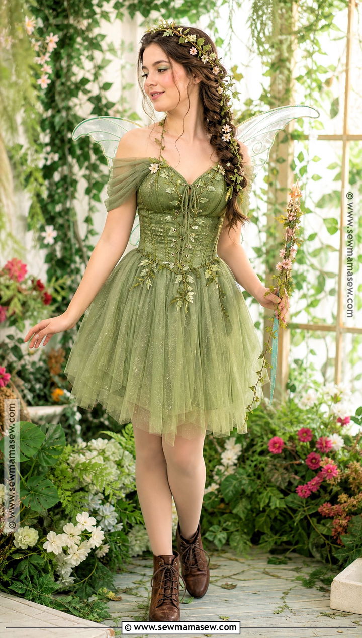 Woodland Fairy Costume With Green Tulle Dress - 35 woman halloween costumes