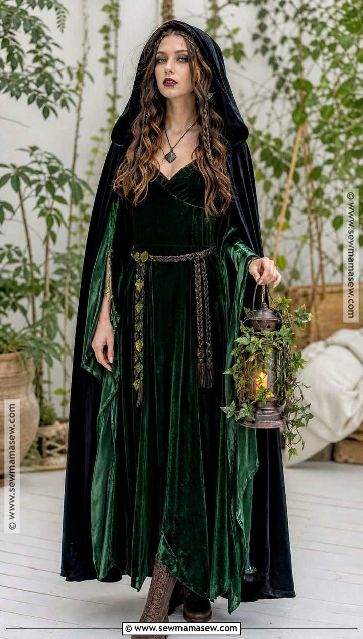 Woodland Vampire Costume With Green Velvet Dress - 30 Halloween Vampire Costumes for Women