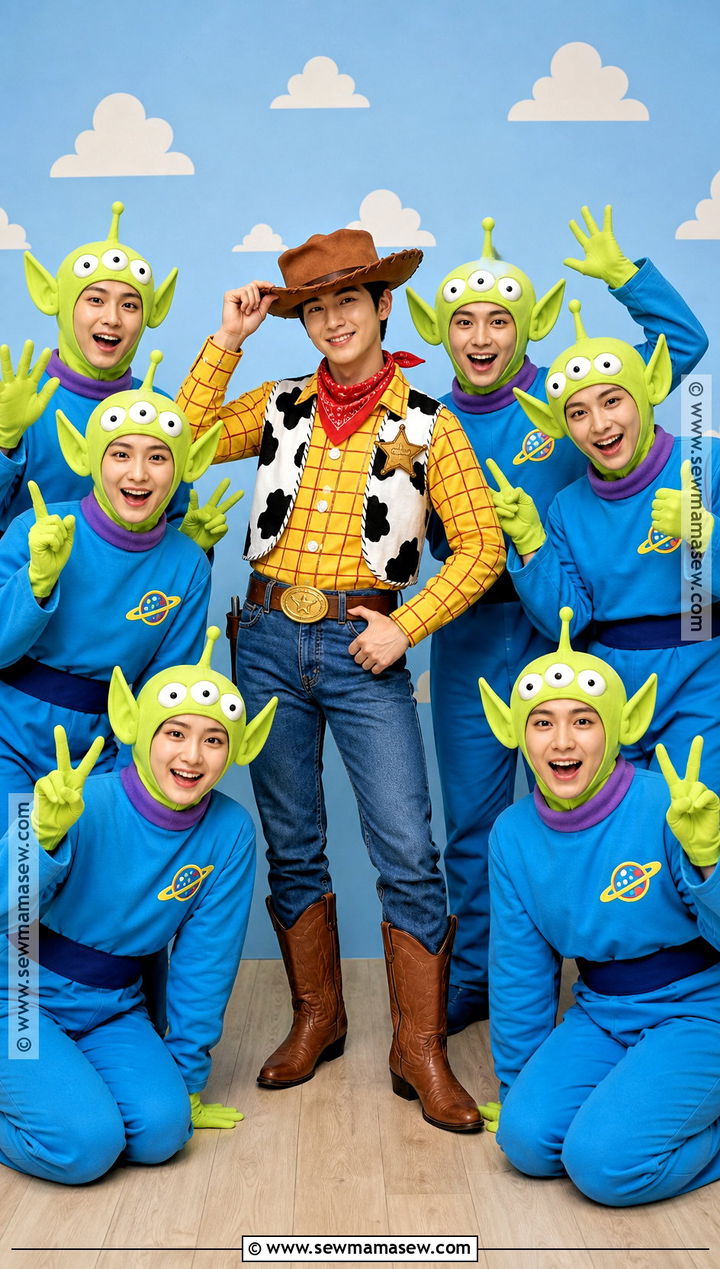 Woody And Little Green Aliens Group Costume - 35 woody toy story costume ideas