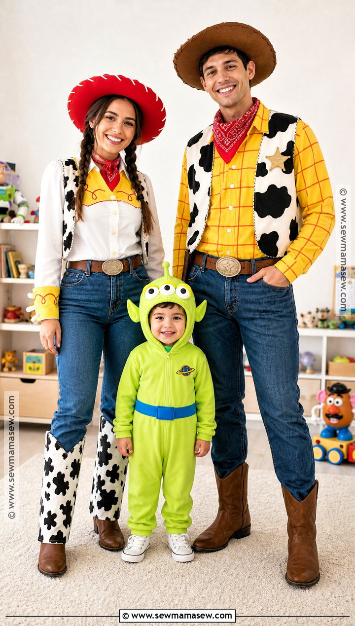Woody Jessie And Alien Family Costume - 30 easy family costumes for 3
