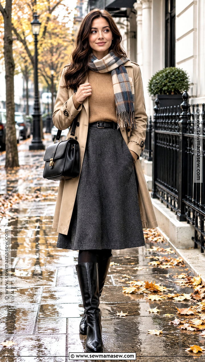 Wool A Line Skirt With Trench Coat - 25 autumn outfits skirt