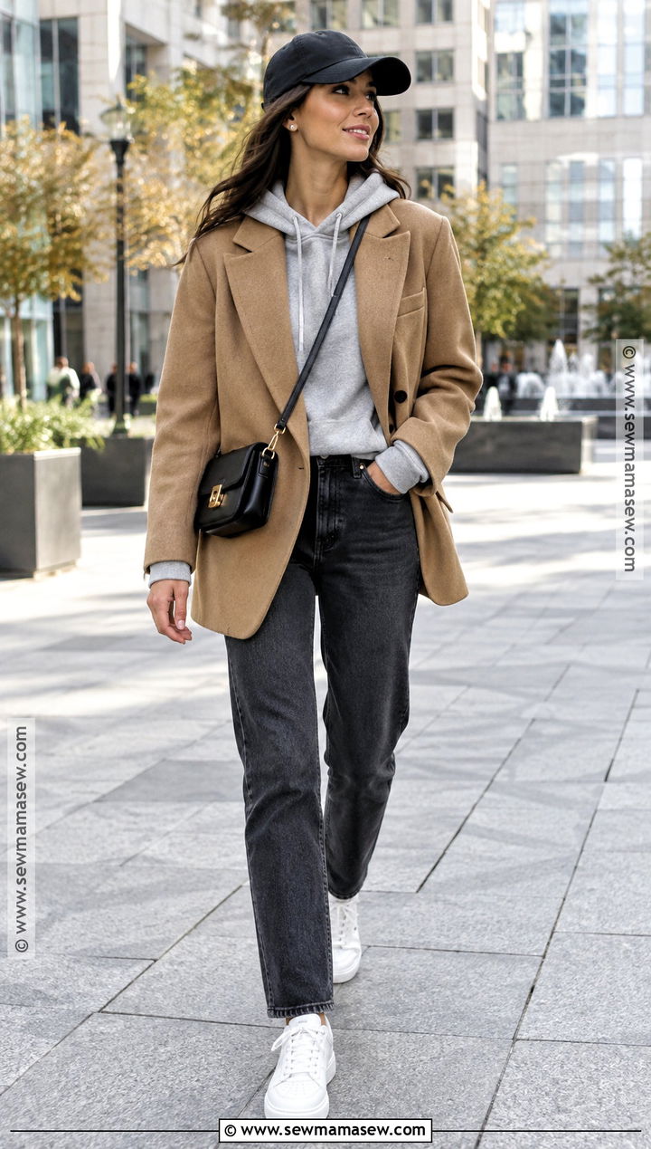 Wool Blazer With Hoodie And Dark Jeans - 15 Warm November Outfits