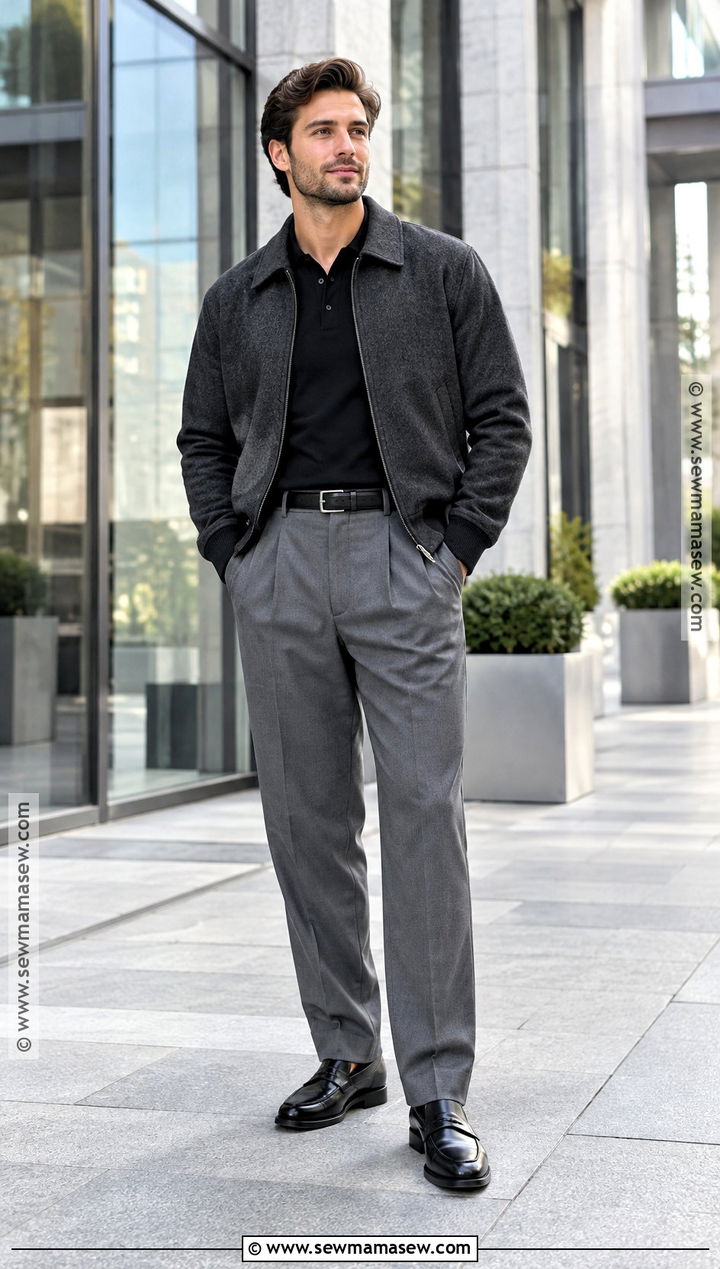 Wool Bomber Jacket With Pleated Trousers - 20 men fall jacket ideas