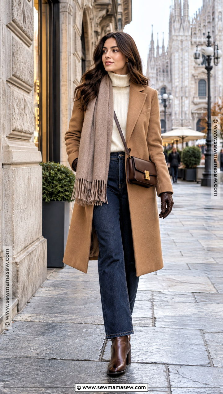 Wool Coat And Dark Jeans Italy Autumn Outfit - 20 italy autumn outfit ideas