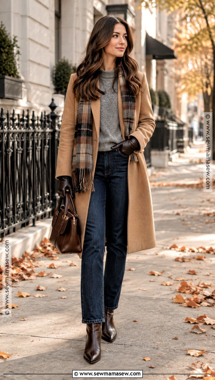 Wool Coat And Dark Wash Jeans Cold Autumn Outfit - 25 cold autumn outfits