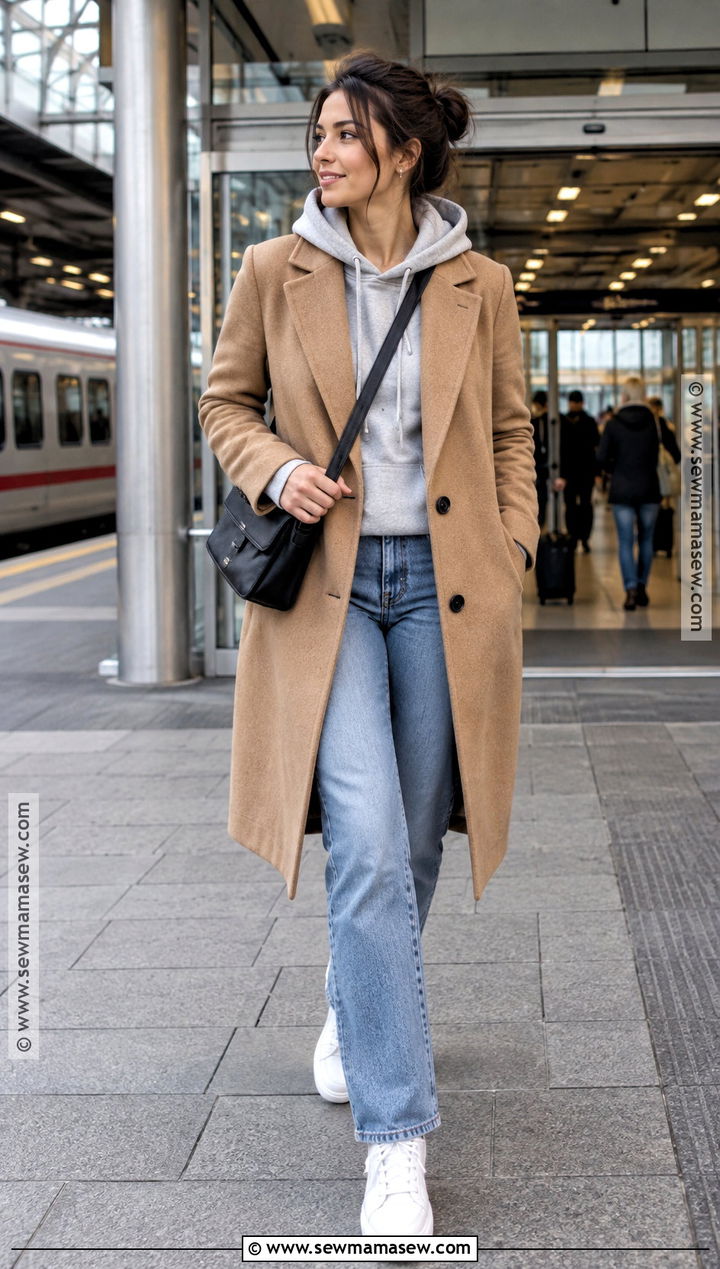 Wool Coat And Hoodie Fall Outfit - 20 cozy fall aesthetic outfit ideas