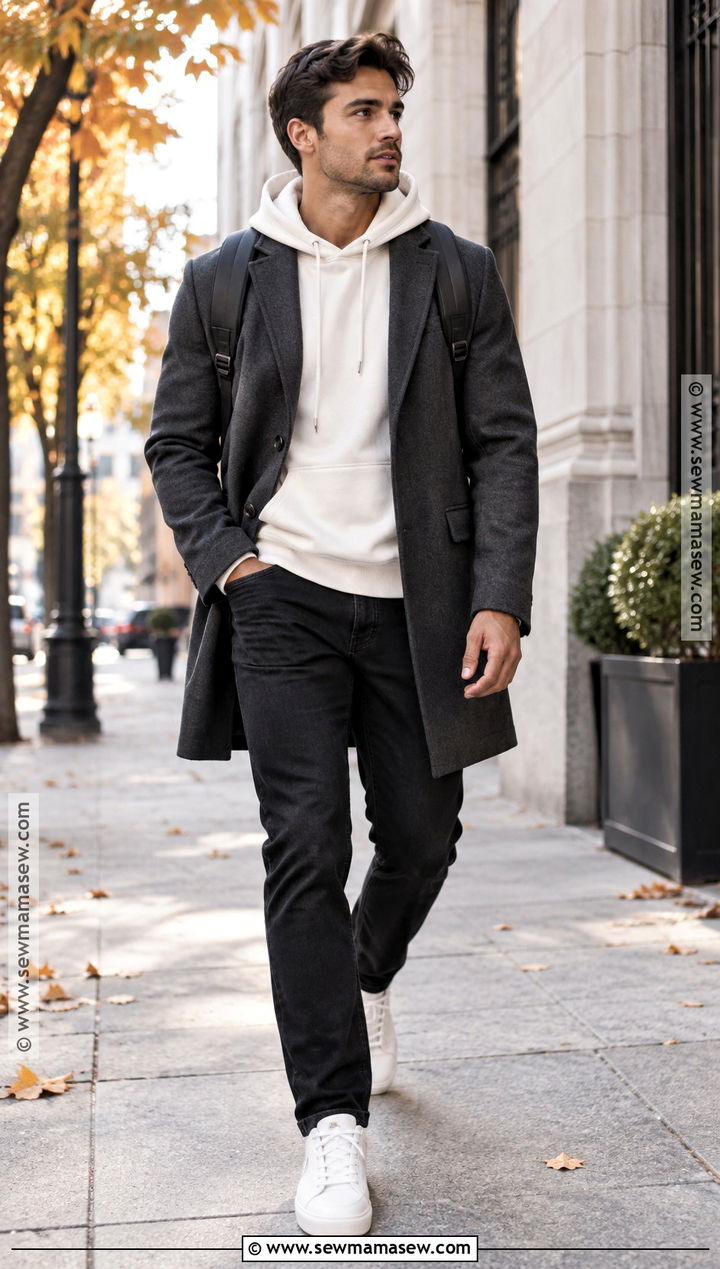 Wool Coat And Hoodie Fall Outfit - 20 men casual fall outfits