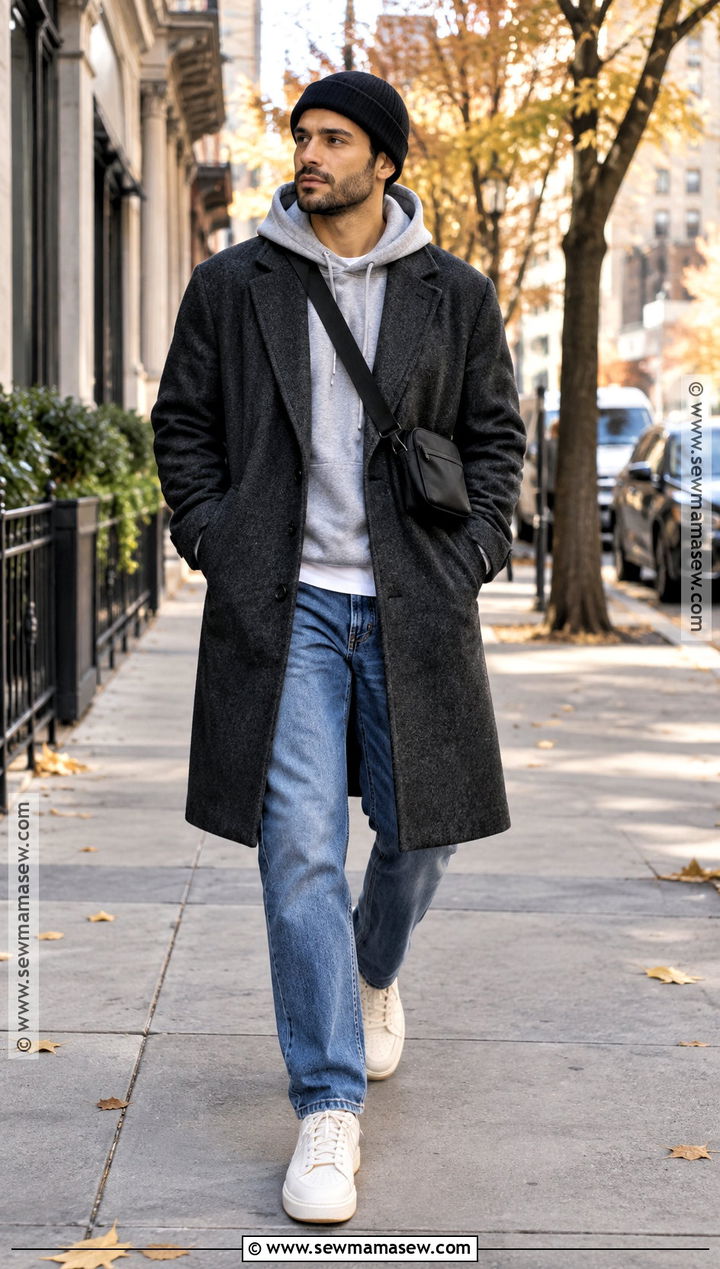 Wool Coat And Hoodie Fall Street Outfit - 15 casual men fall outfits street styles