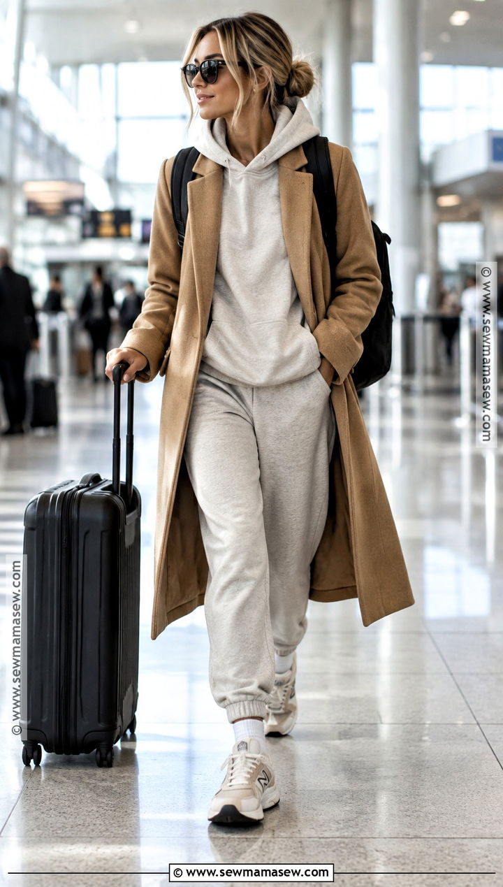 Wool Coat And Joggers Fall Travel Outfit - 15 Fall Travel Outfit Inspiration Ideas