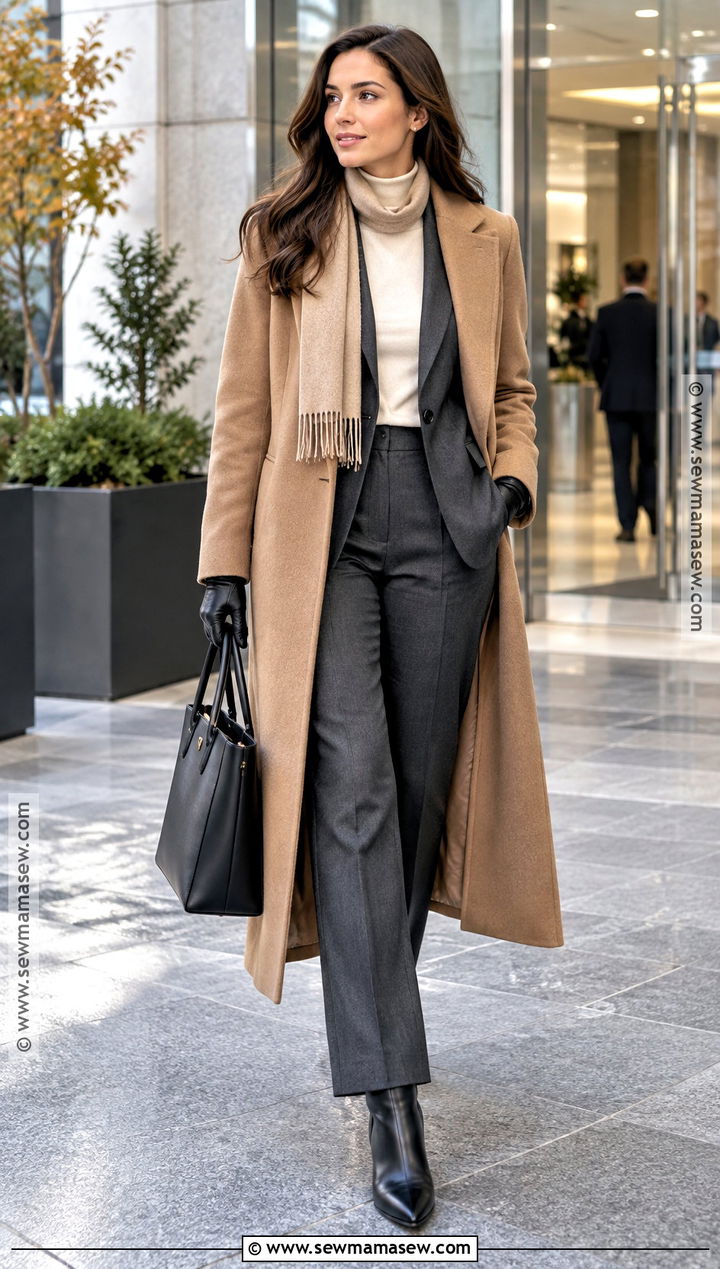Wool Coat And Matching Suit Office Outfit - 15 Fall Fashion 2026 Women Office Ideas