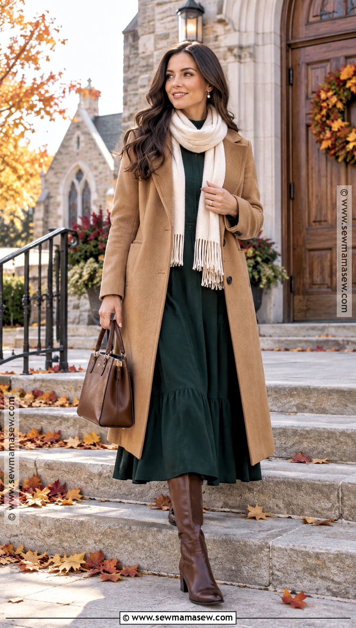 Wool Coat And Maxi Dress Church Outfit - 25 fall church outfits for women