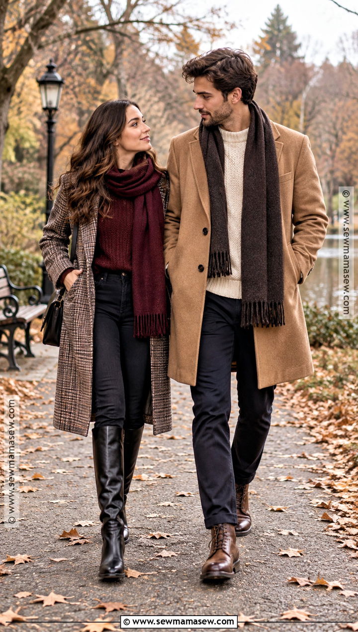 Wool Coat And Scarf Fall Couple Outfit - 15 fall outfit ideas for couple pictures