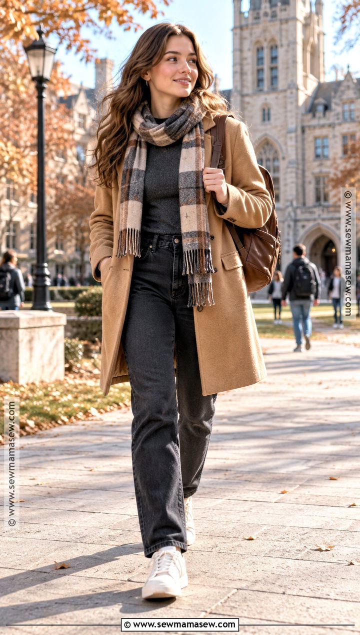 Wool Coat And Sneakers College Autumn Outfit - 20 autumn outfits college