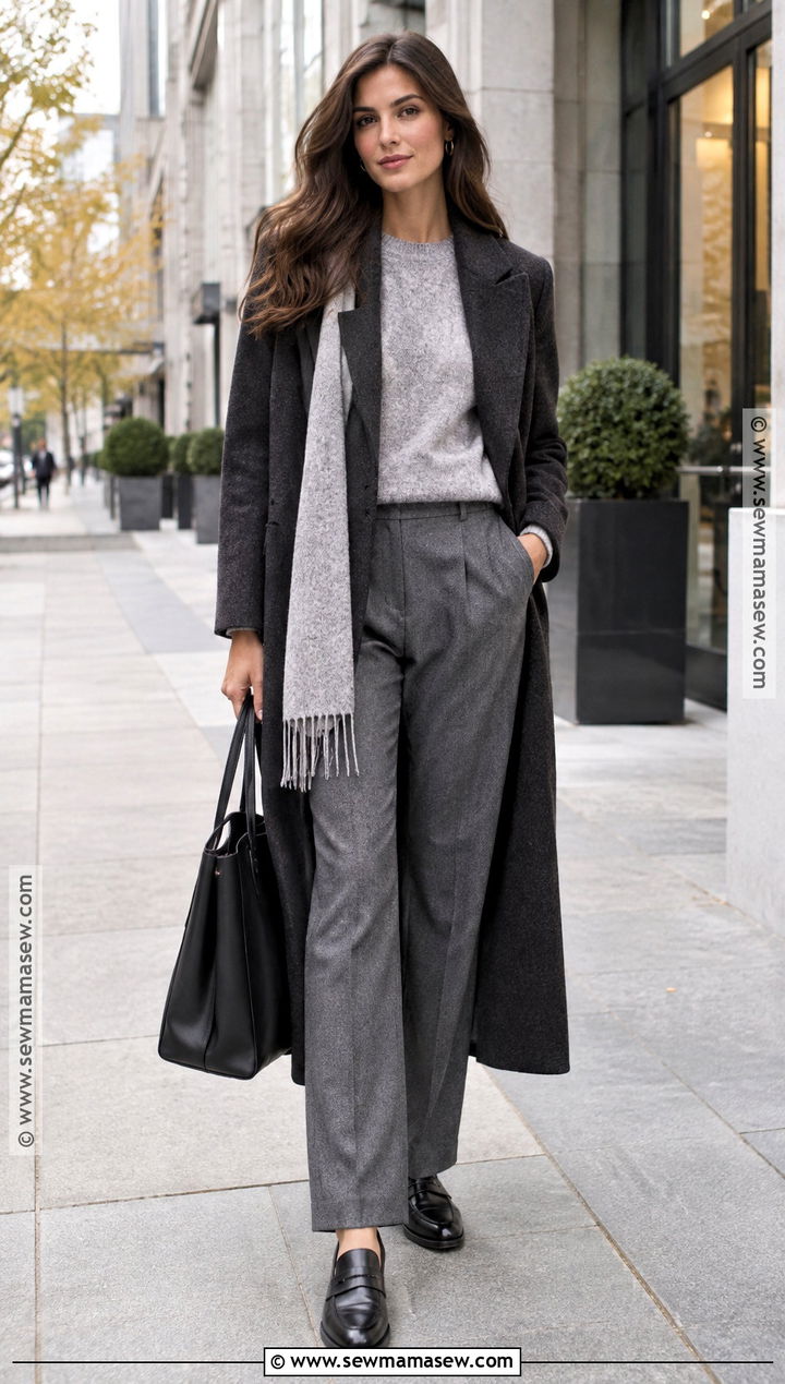 Wool Coat And Straight Leg Trousers Autumn Outfit - 25 outfit for autumn ideas