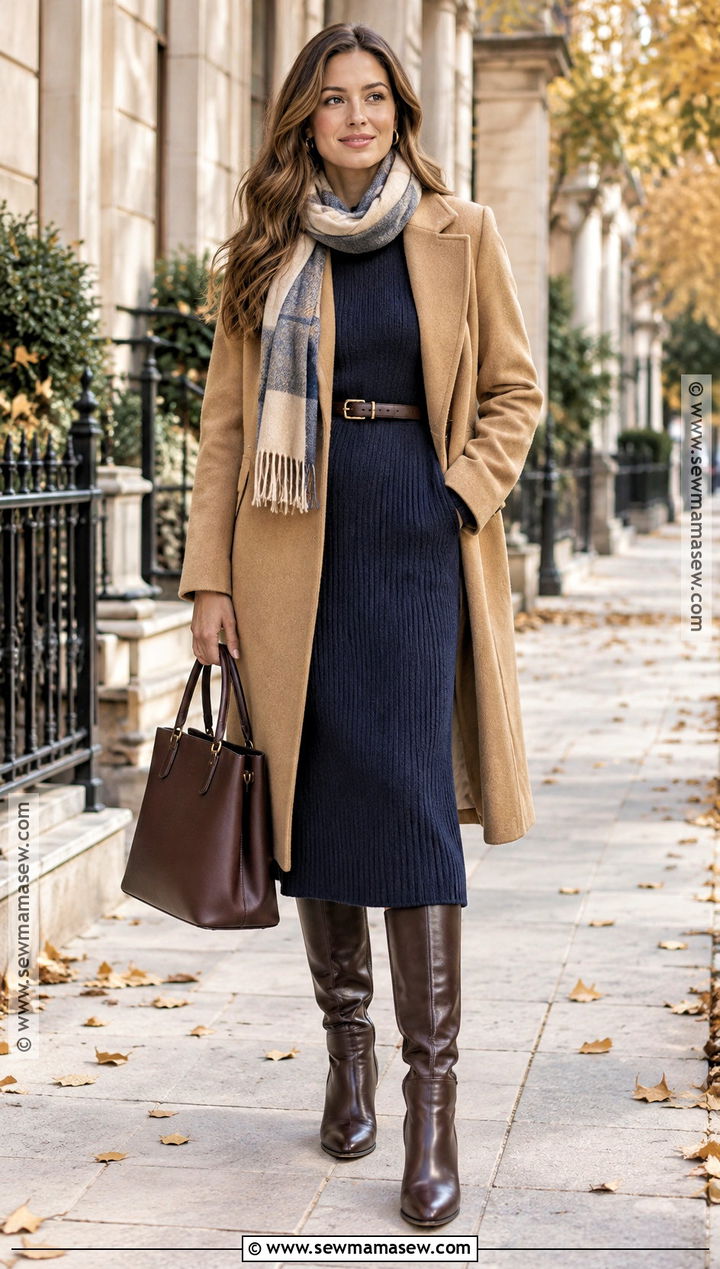 Wool Coat And Sweater Dress Fall Work Outfit - 15 Fall Work Style Ideas 2026