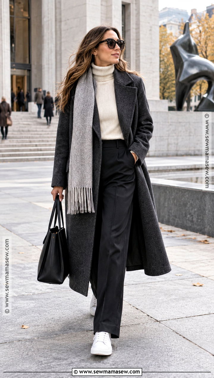 Wool Coat And Tailored Pants Fall City Outfit - 25 fall travel outfit ideas