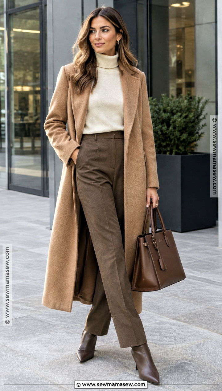 Wool Coat And Turtleneck Trousers Outfit - 25 capsule wardrobe 2026 fallwinter ideas