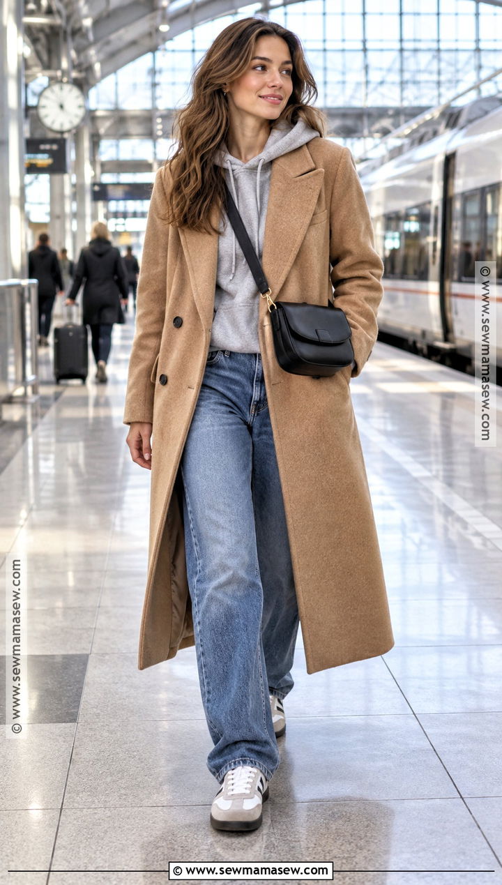 Wool Coat Fall Outfit With Hoodie And Jeans - 30 fall fit ideas