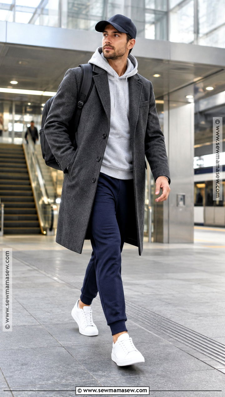 Wool Coat Fall Outfit With Hoodie And Joggers - 15 casual mens outfits fall
